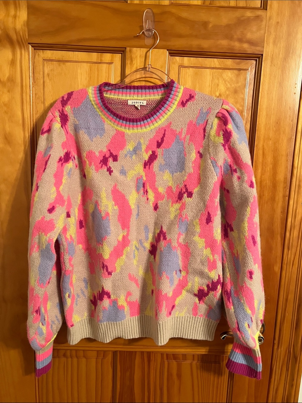 JODIFL Pink Multicolor Abstract Crewneck Sweater